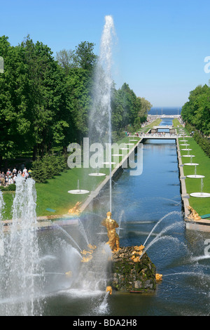 The Samson Fountain and Sea Channel at Peterhof in Saint Petersburg, Russia Stock Photo