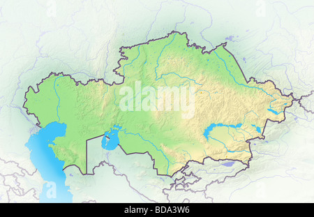 Relief map of Kazakhstan with shaded relief Stock Photo - Alamy