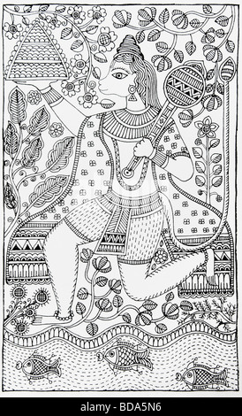 JayaSkills Madhubani Painting / Mithila Art Original Hand Made Laminated Madhubani  Painting of Goddss Durga | Madhubani Art Pencil Sketch Drawing | Painting  for Wall, Living Room, Bedroom, Office, Home Decoration Acrylic