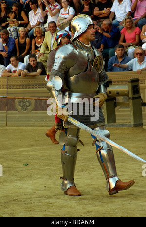 knight in armor in the Siena Palio, a twice yearly event of pageantry and horse race