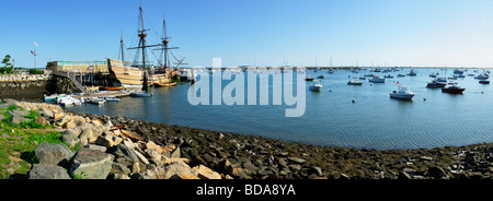 Mayflower II docked in the bay of Plymouth, MA Stock Photo