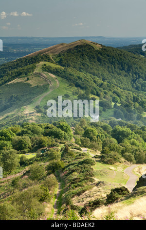 View looking south along the Malvern Hills towards Herefordshire Beacon from Summer Hill Worcestershire UK Stock Photo