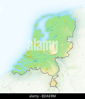 Netherlands, shaded relief map. Stock Photo