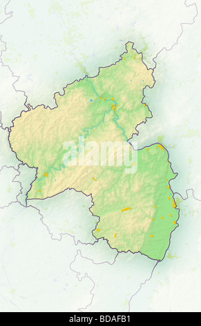Rhineland Palatinate, (Rheinland-Pfalz), german federal state, shaded relief map. Stock Photo