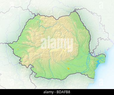 Romania, shaded relief map. Stock Photo