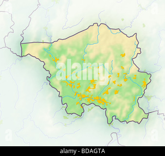 Saarland, german rederal state, shaded relief map. Stock Photo