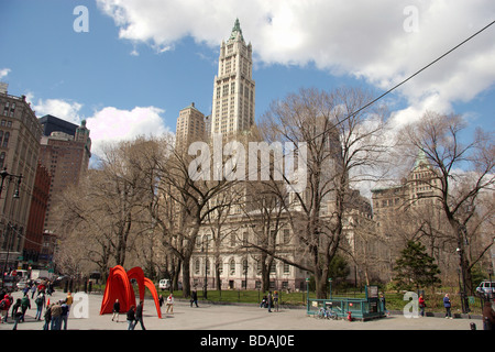 City Hall and Woolworth Building, lower Manhattan, New York Stock Photo