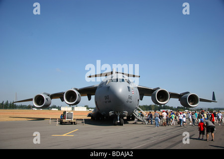 Straight on view of C-17 Globemaster parked on the tarmac at Abbotsford International Air Show 2006 Stock Photo