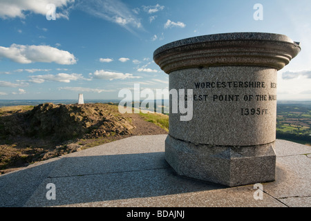 Summit stone and plaque memorial on the top of Worcestershire Beacon The Malvern Hills Worcestershire Uk Stock Photo