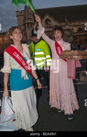 Climate Rush protest on 100th anniversary of Suffragette rush on Parliament. Tamsin Omond at the start of the rush Stock Photo