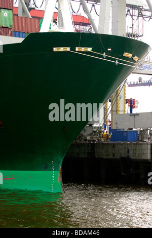 Bow of Container Ship in Hamburg Harbour Germany Stock Photo