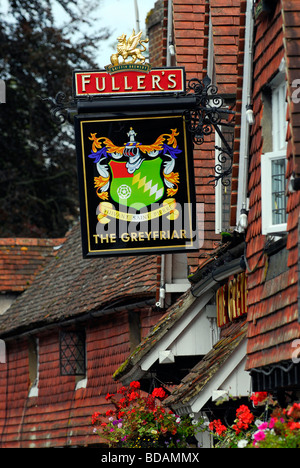 Facade of traditional English country pub in Hampshire village of Chawton, near Alton, Hampshire, UK. Stock Photo