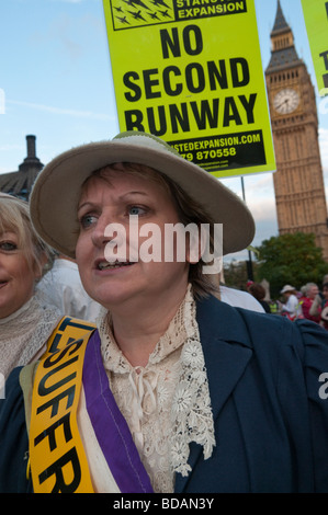 Climate Rush protest on 100th anniversary of Suffragette rush. Suffrajets oppose Stanstead Airport expansion Stock Photo