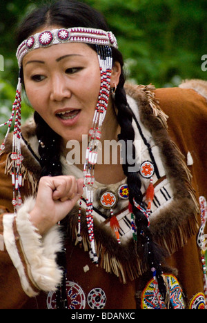 Koryak woman dancer performing in Kamchatka , Russia Stock Photo