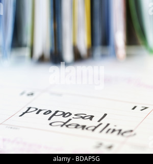 Close-up of text Proposal Deadline written on a calendar date Stock Photo