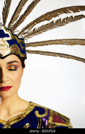 Close-up of an Aztec dancer with her eyes closed Stock Photo