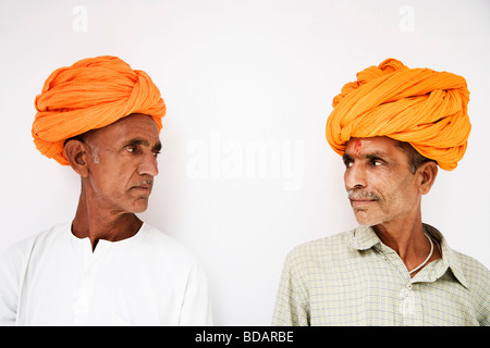 Close up of two men wearing turbans Stock Photo