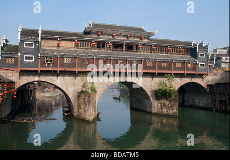 Hong Qiao Bridge spanning Tuo River Ancient Town of Fenghuang Hunan ...