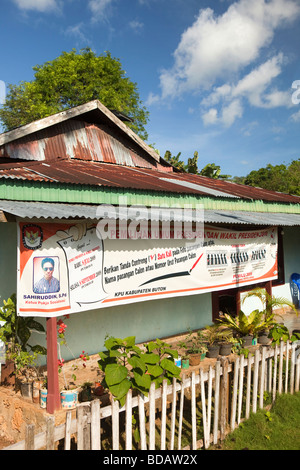 Indonesia Sulawesi Buton Labundo Bundo presidential election banner outside local home Stock Photo