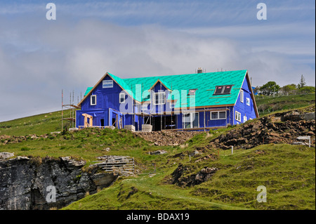 Timber framed house under construction. Elgol, Strathaird, Isle of Skye, Inner Hebrides, Scotland, United Kingdom, Europe. Stock Photo