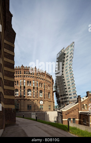 Gasometer B, Gasometer City, Simmering, Vienna, Austria Stock Photo