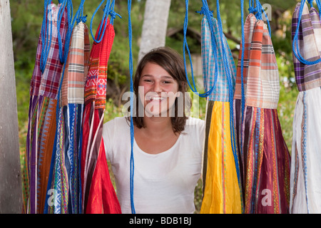 Indonesia Sulawesi Hoga Island Operation Wallacea female 6th form college student in local craft shop Stock Photo