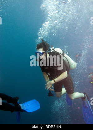 Indonesia Sulawesi Wakatobi National Park underwater young scuba diver learning to dive underwater Stock Photo