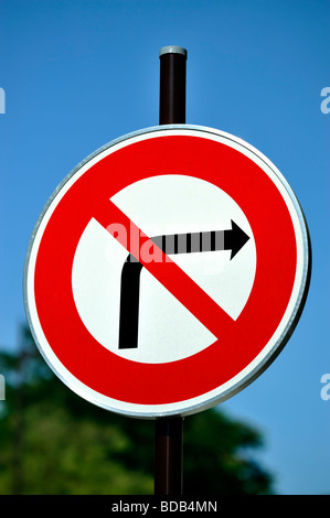 Paris, France, Street, Detail Road Sign 'No Right Turn' Symbol Warning Stock Photo