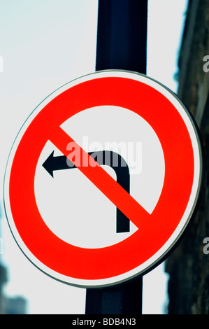 Street Detail Road Sign 'No Left Turn' Symbol Warning Stock Photo