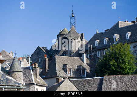 The village of Salers (Cantal),  presented as one of the most beautiful villages of France. Le village de Salers (France). Stock Photo