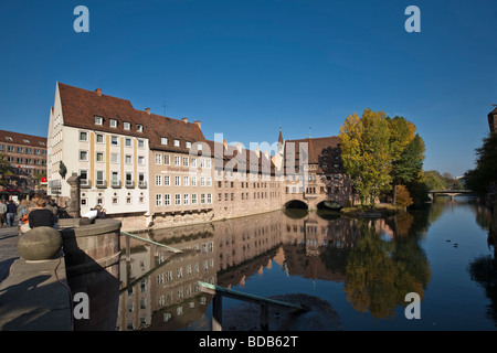 Old City Center of Nuernberg Heilig Geist Spital river Pregnitz Nuernberg Nürnberg Germany Stock Photo