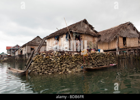 Indonesia Sulawesi Wakatobi National Park Kaledupa Island Sampela Bajo sea gypsy village houses Stock Photo