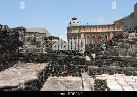 Templo mayor ( Main Temple) ruins in the downtown of Mexico City showing the mixture of civilizations Stock Photo