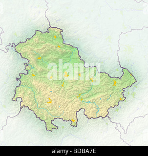 Thuringia (Thüringen), german federal state, shaded relief map. Stock Photo