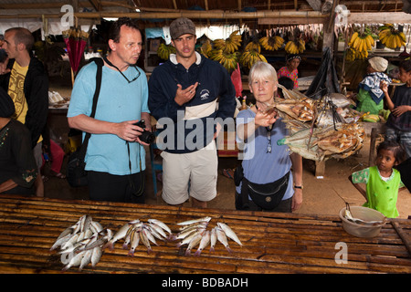 Indonesia Sulawesi Kaledupa Island Ambuea village local fish market Operation Wallacea researchers Stock Photo