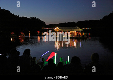 floating stage at the festival of the blooming heather, Amelinghausen, Luneburg Heath, Northern Germany Stock Photo