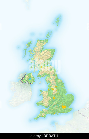 United Kingdom, shaded relief map. Stock Photo