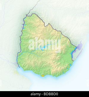 Uruguay, shaded relief map. Stock Photo