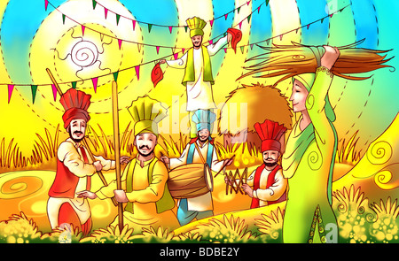 People celebrating Baisakhi festival Stock Photo