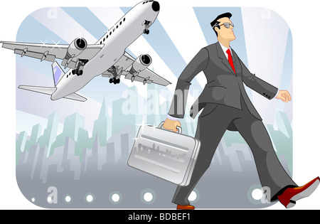 Businessman holding a briefcase and walking Stock Photo