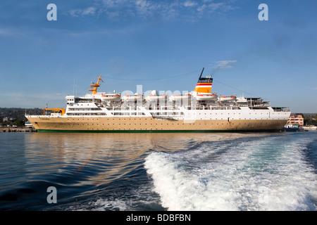 Indonesia Sulawesi Buton Island Bau Bau Pelni inter island ship Ciremai from Makassar in harbour Stock Photo