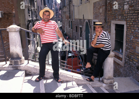 Gondoliers Waiting for Passengers Venice Italy Stock Photo