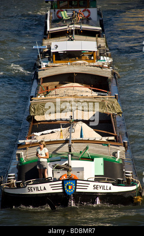 Canal barges on the river Seine in Paris. Stock Photo