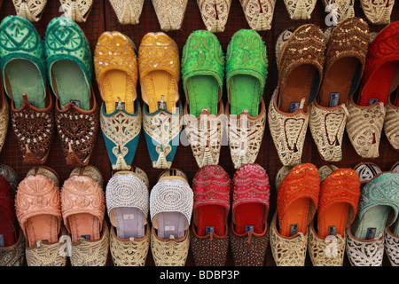 Traditional Souk in Dubai selling shoes Stock Photo