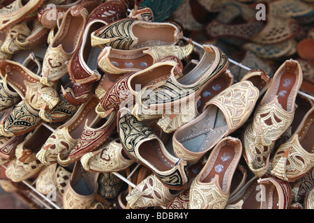 Traditional Souk in Dubai selling shoes Stock Photo