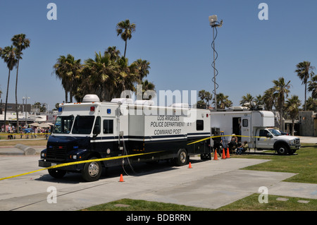 Temporary LAPD police head quarters installed in Venice Beach, California Stock Photo