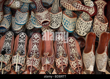 Traditional Souk in Dubai selling shoes Stock Photo