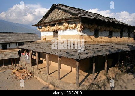 Beautiful traditional Nepali house at Dhampus village in the Himalayas, Pokhara, Nepal Stock Photo
