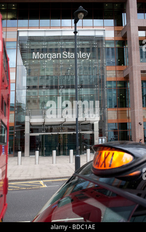 Taxi is waiting in front of Morgan Stanley Bank Headquarter in London Stock Photo