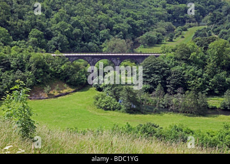Bridge at Monsal Head over the river Wye in Monsal Dale Derbyshire Stock Photo